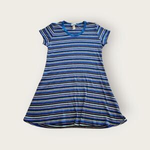 Vintage 90s Xhilaration blue and green striped crew neck t-shirt mini dress